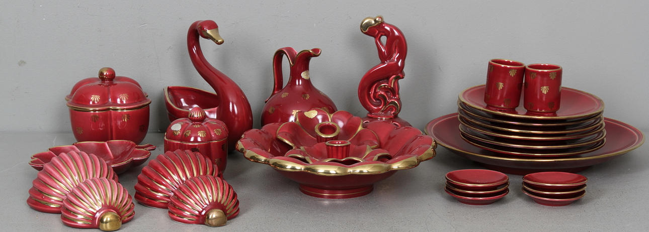 KERAMIKFÖREMÅL, 23 delar, "Rubin", Arthur Percy, Gefle.