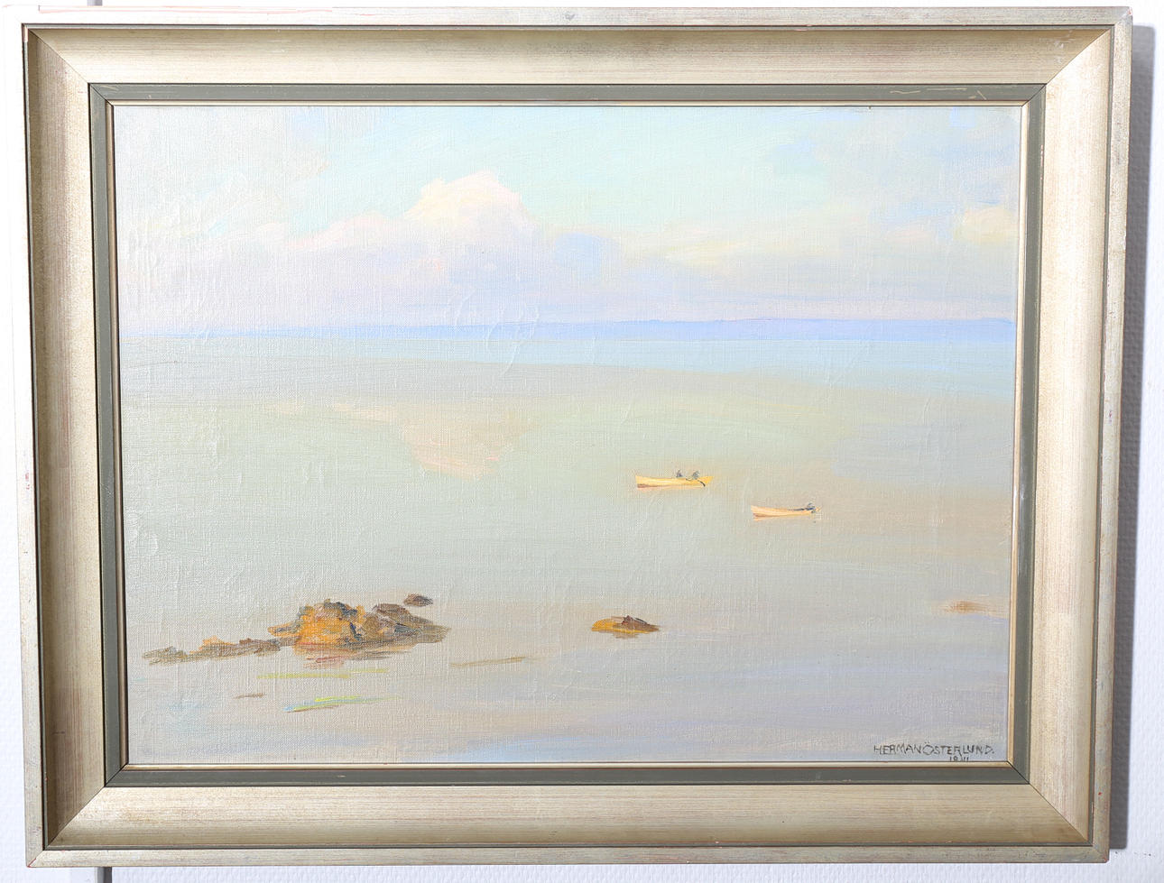 HERMAN ÖSTERLUND. Olja på duk, Båtar till havs, signerad, daterad troligen 1911.