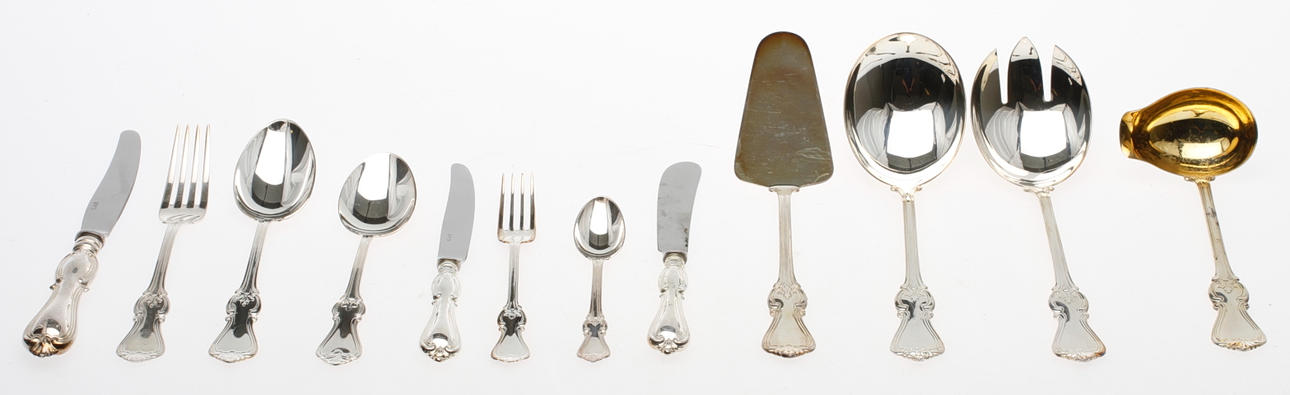 BESTICKUPPSÄTTNING, GAB, 90 delar, silver, modell Olga, vikt 3906 gram.