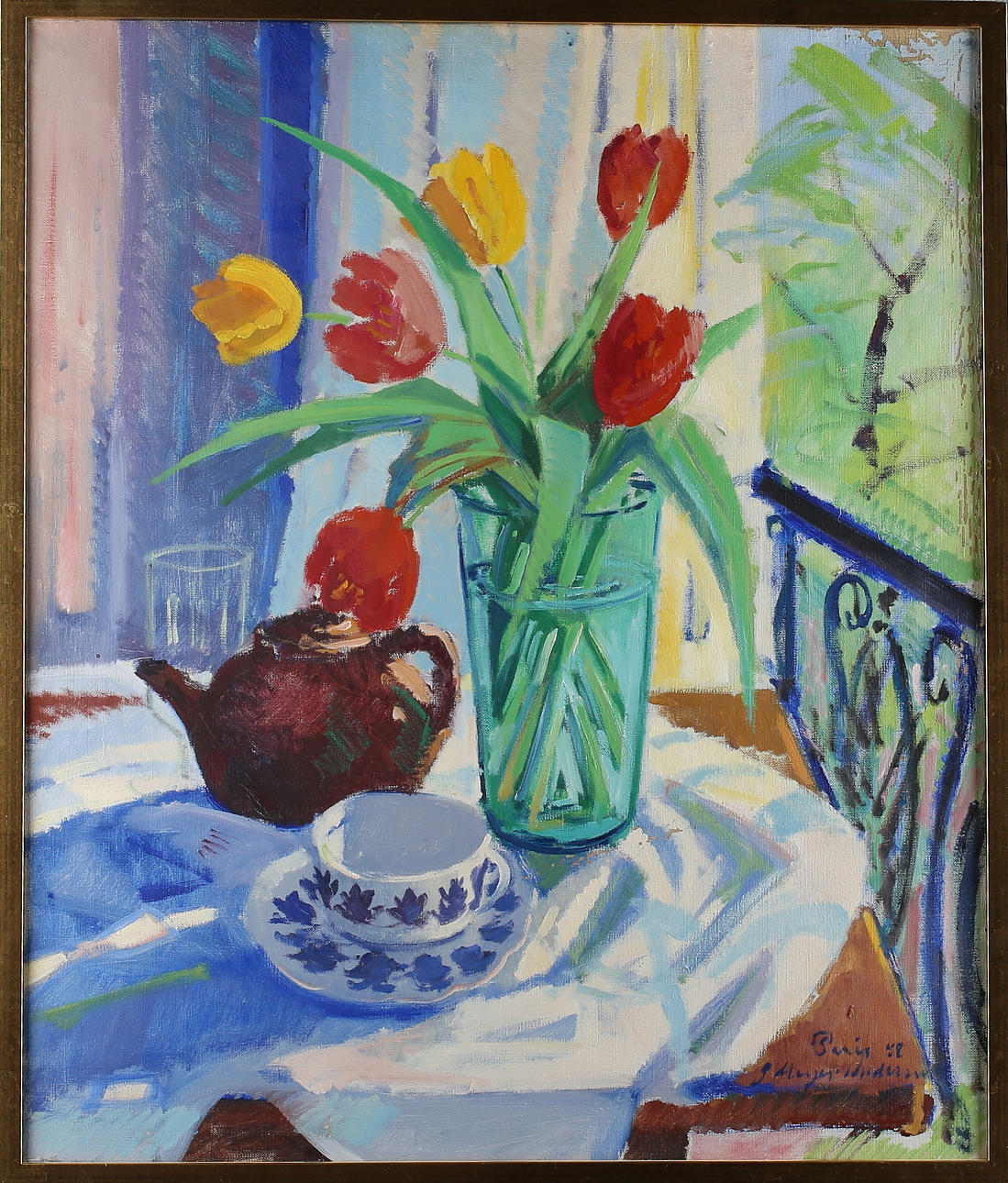 JOHANNES MEYER ANDERSEN. Blomsterstilleben, olja på duk, signerad samt daterad -48.