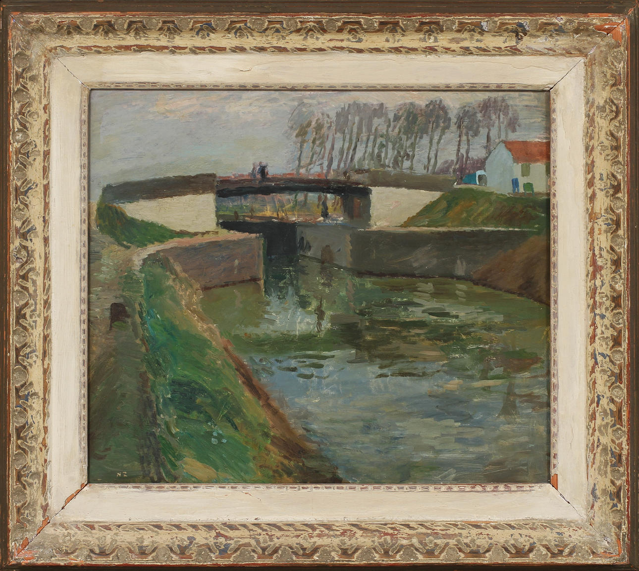 NISSE ZETTERBERG. "sluss vid Loirekanalen", olja på duk, sign.