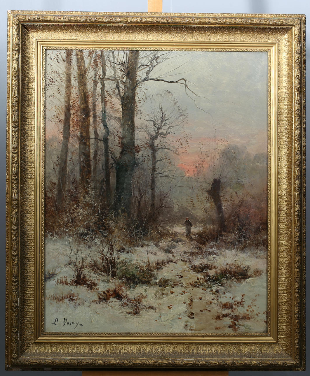 EUGENE GALLIEN-LALOUE. Olja på duk, Skymningsbild, signerad L Dupuy, Frankrike, 1800-tal.