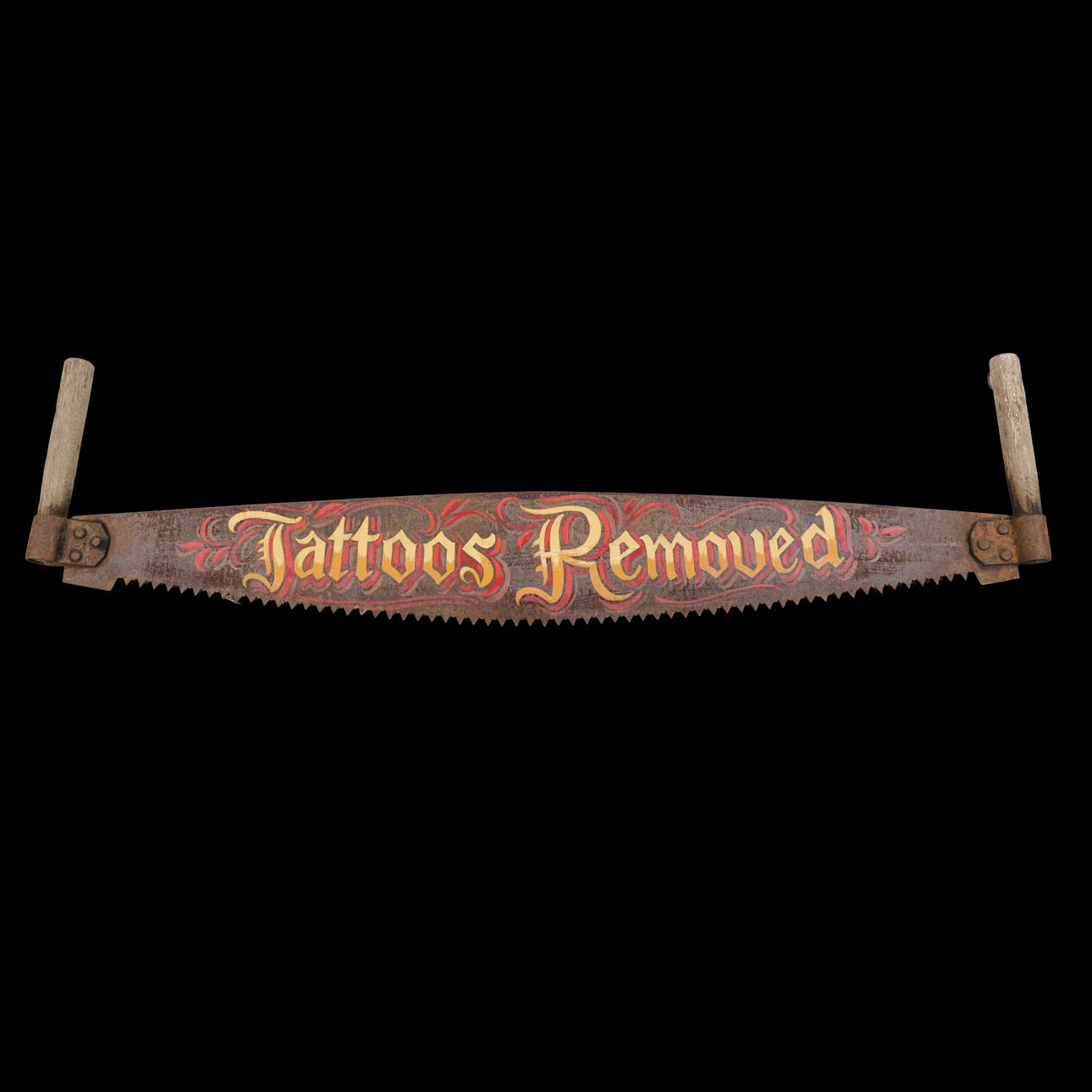 'TATTOOS REMOVED'. A TWO MAN CROSSCUT HAND SAW.