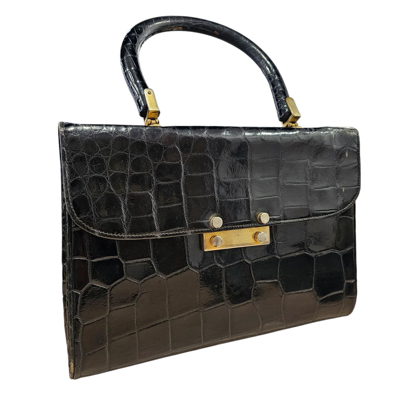 1950s handle bag in black crocodile leather. Vintage & Designer Fashion ...