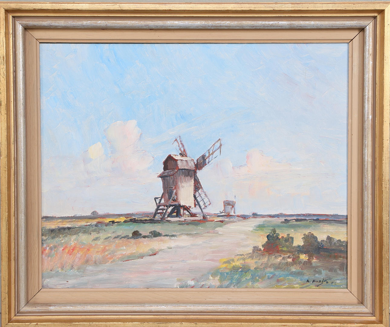 LAGE CARLSSON. Ölandsmotiv med väderkvarn, olja på pannå, signerad.