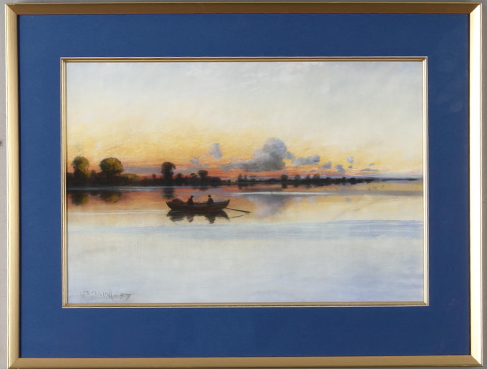 CARL BRANDT. Fiskare i skymning, pastell, signerad och daterad -97.