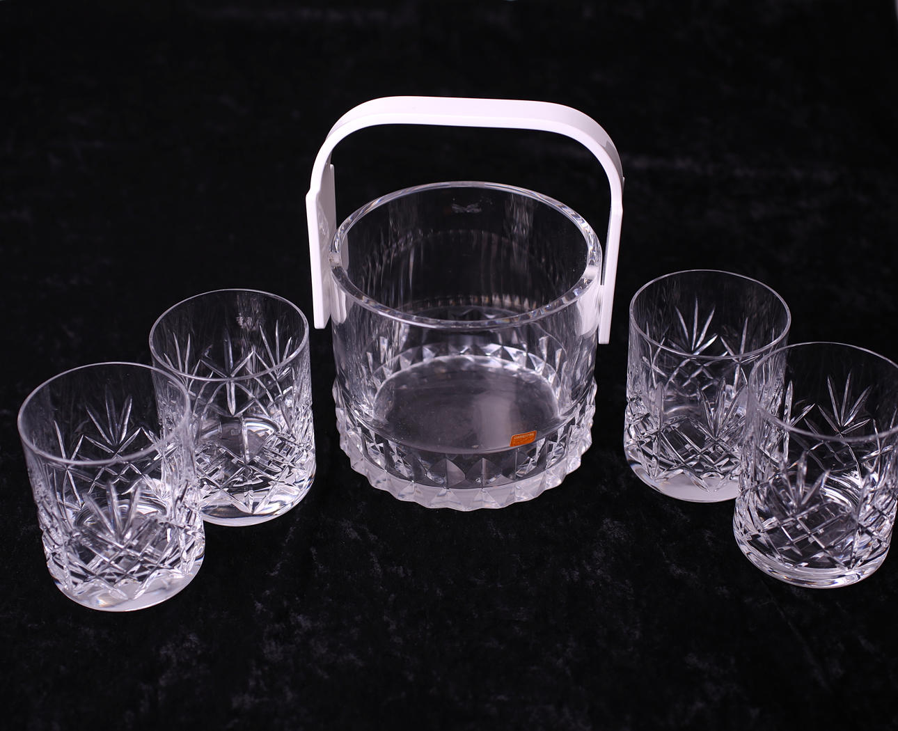 WHISKEYGLAS, 4 st + ISHINK, glas, Silvia - Orrefors, 1900-tal.