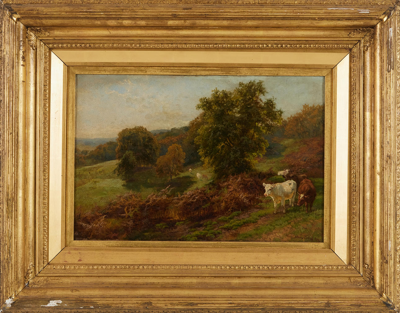 CHARLES COLLINS (1851-1921). Landskap med kor, olja på duk, signerad ...