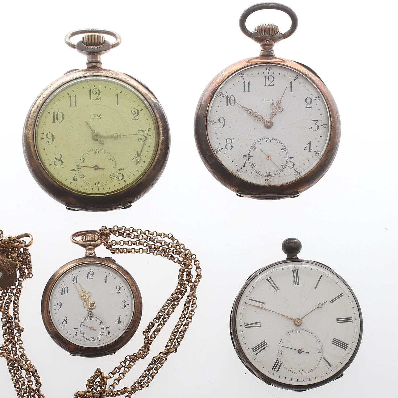 FICKUR, 4 st, silver samt metall, Omega, L.U.C, samt omärkta, 1900-tal.