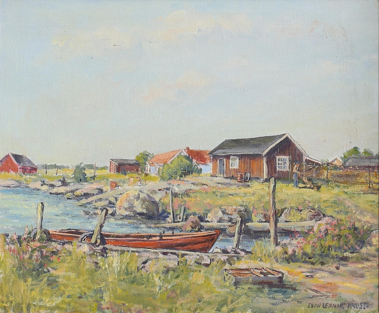 EGON LENNART KARLSSON. "Parti från Tärnö". Olja på duk, signerad, daterad 82 a tergo.