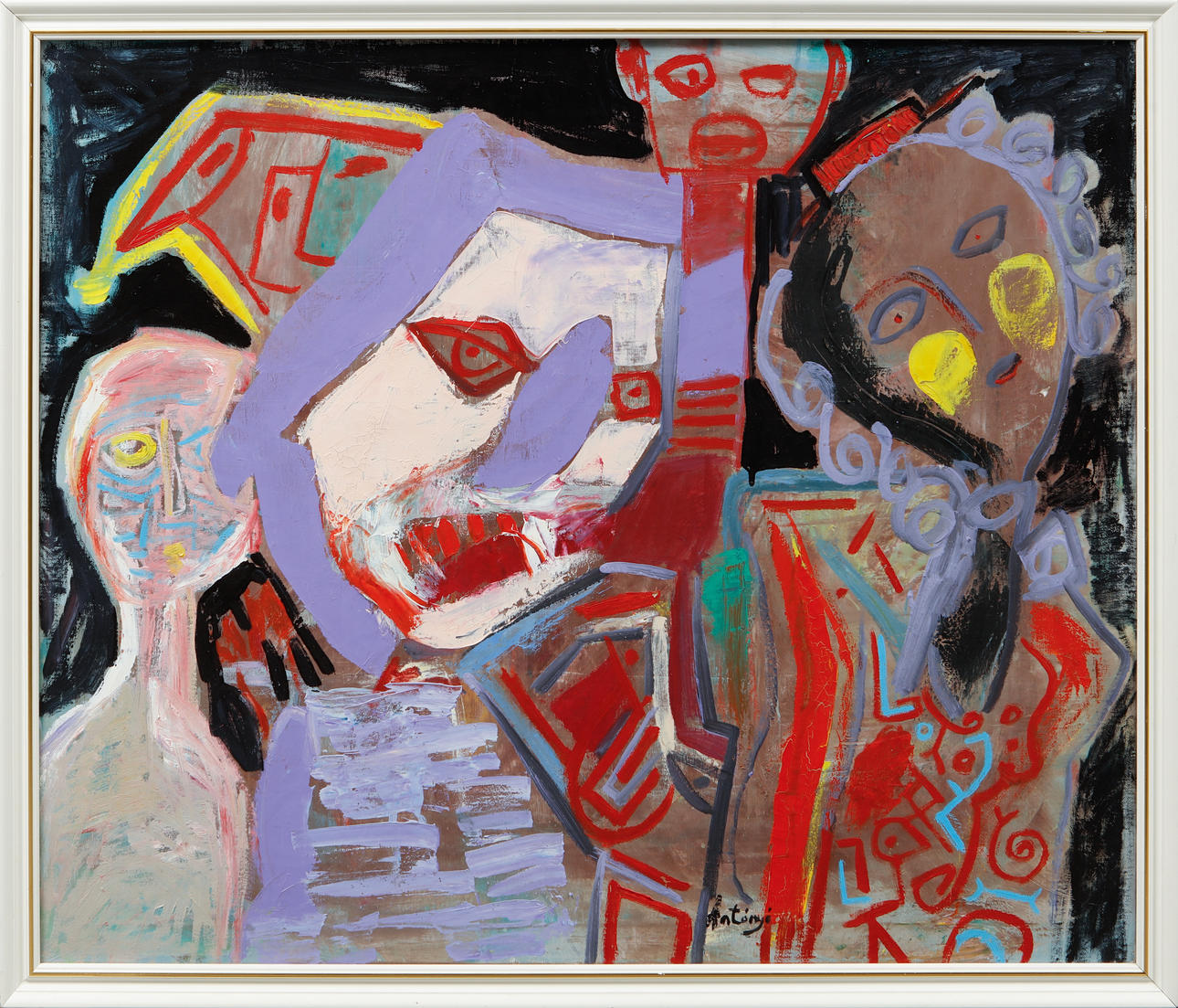 IMRE ANTONYI. Composition with figures, oil on canvas, signed.