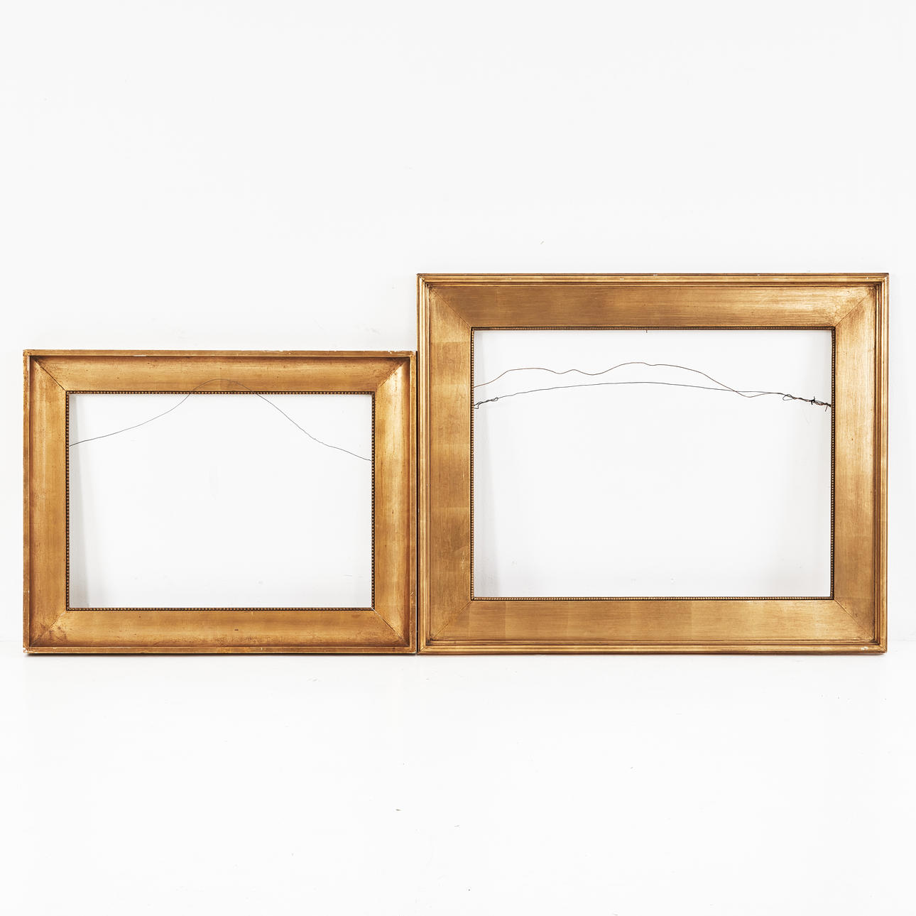 Two 19th century picture frames, smooth frames with beaded inner border ...