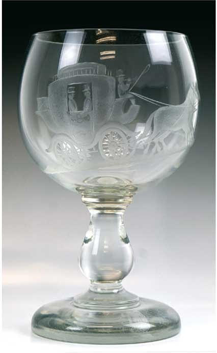 BIG CUP, klart glas, över balusteraxel på rund bas.