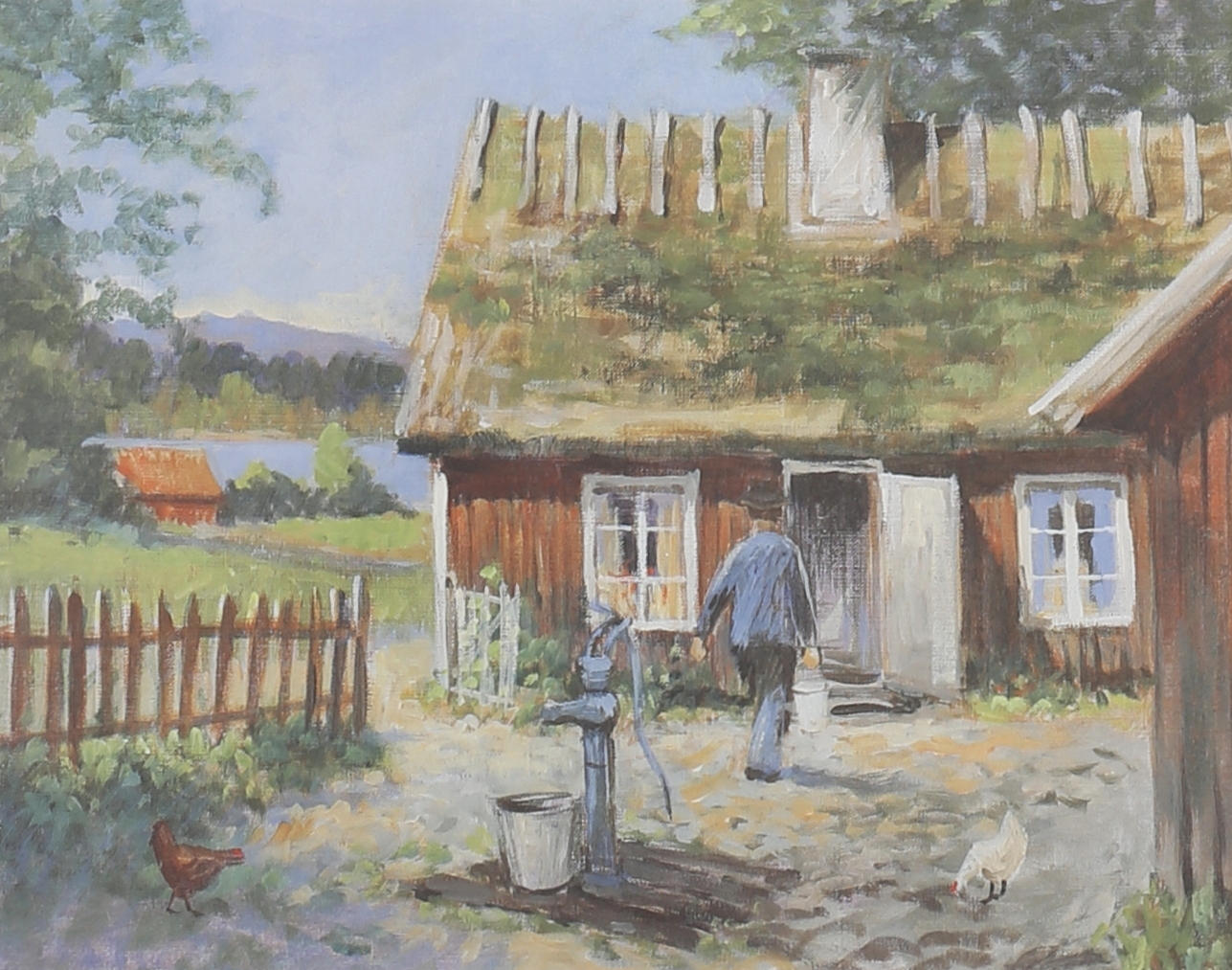 LENNART MÖLLER. Gårdsmotiv. Färglitografi, signerad, numrerad HC.