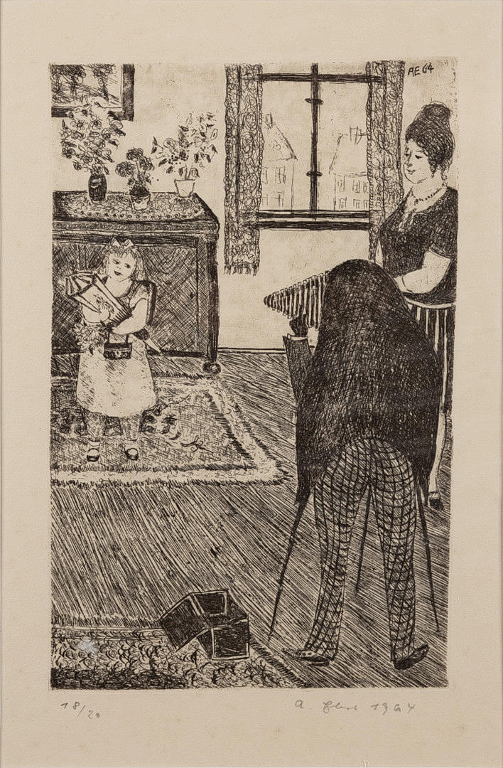 ALBERT EBERT. “Beim the Photographer”, etching, signed, dated 1964 and numbered 18/20.