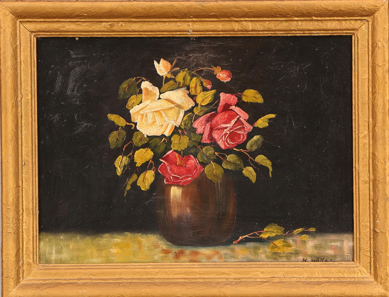 OIDENTIFIERAD KONSTNÄR. TAVLA, olja duk, signerad H.Möller, blomsterstilleben.
