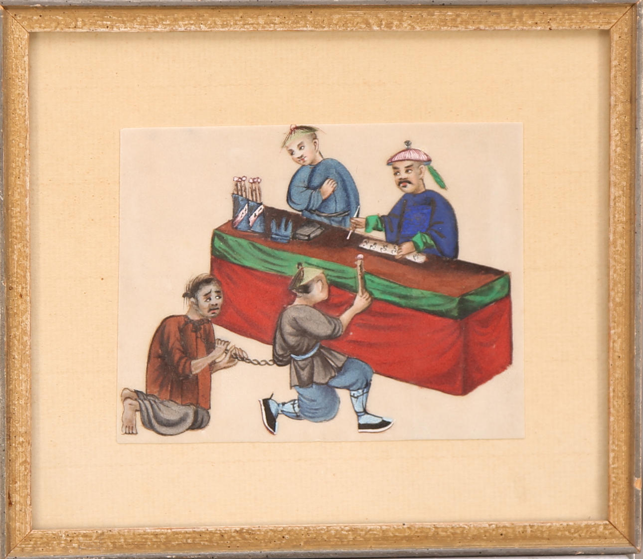 TAVLA, rismålning, osignerad, Kanton, 1800-tal, inskrivning av fånge.