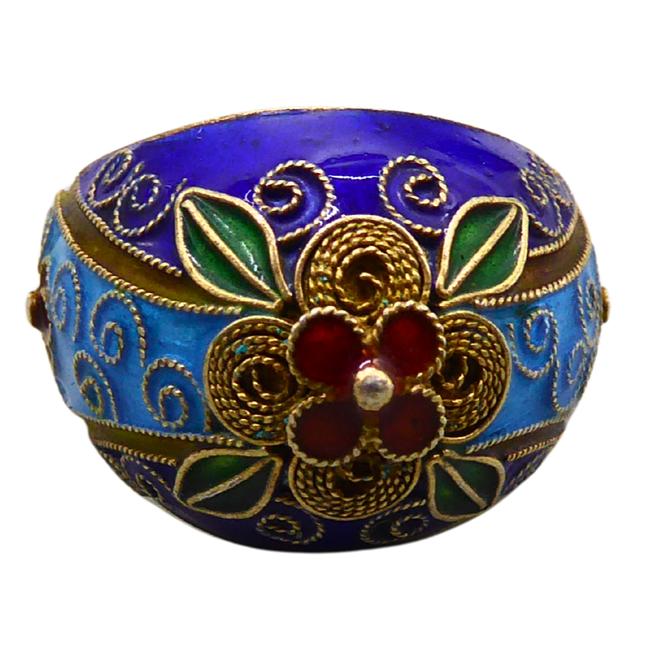 CHINESE CLOISONNÉ FLOWER RING IN STERLING SILVER WITH BRIGHT ENAMEL ...