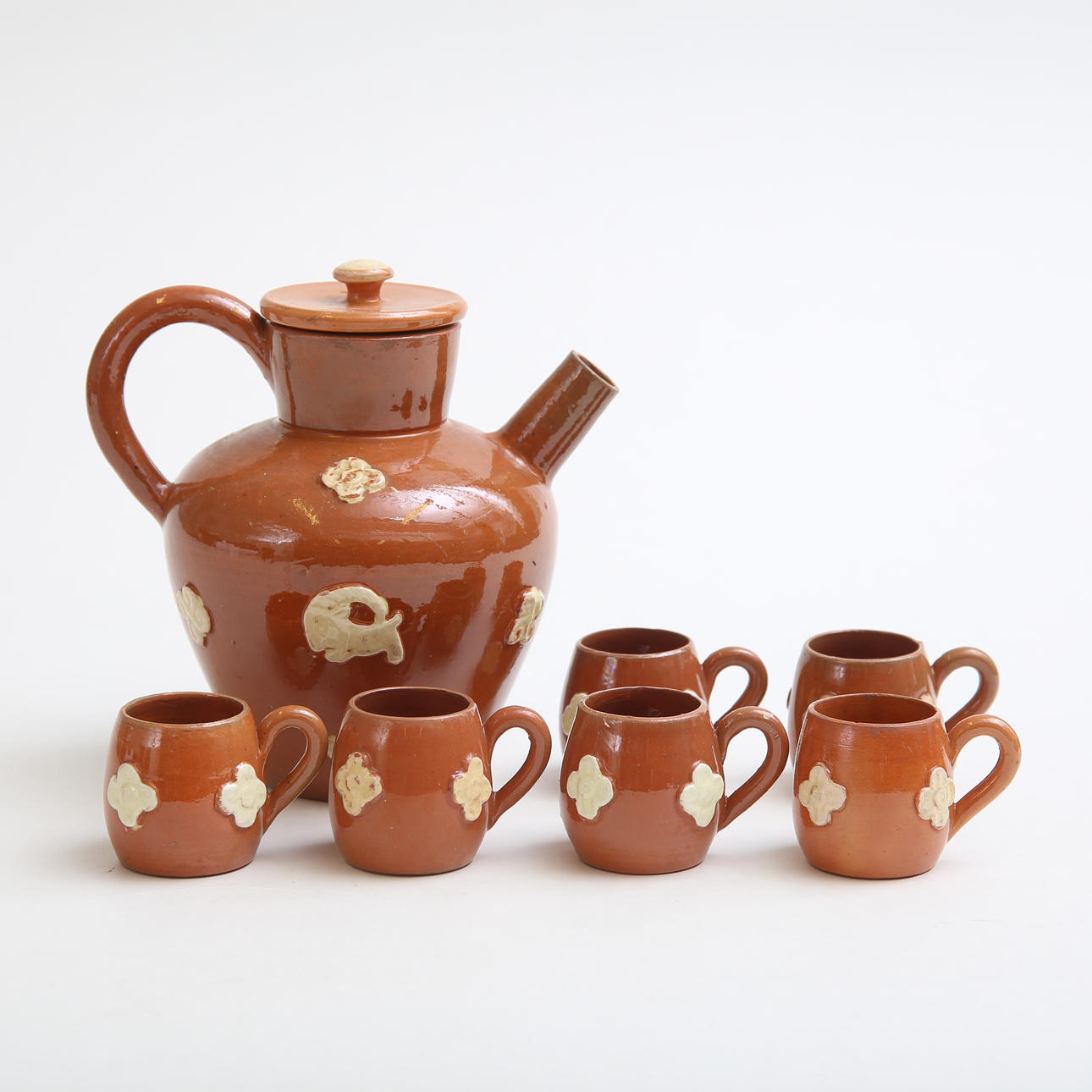 GLÖGGSET, 7 delar, fajanssi, Tillinge.