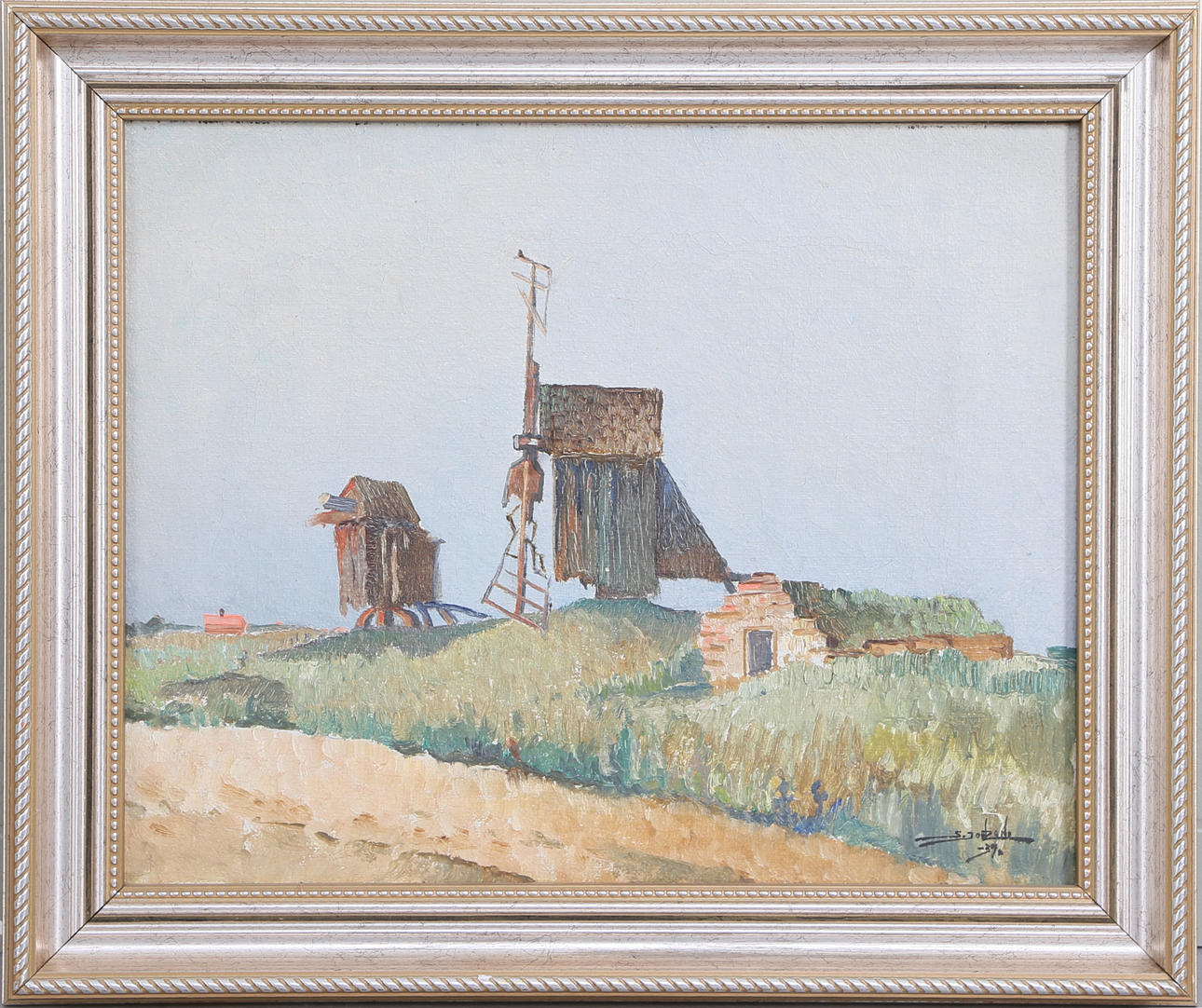 STIG JONZON. "Störlinge kvarnar", olja på duk, signerad och daterad.