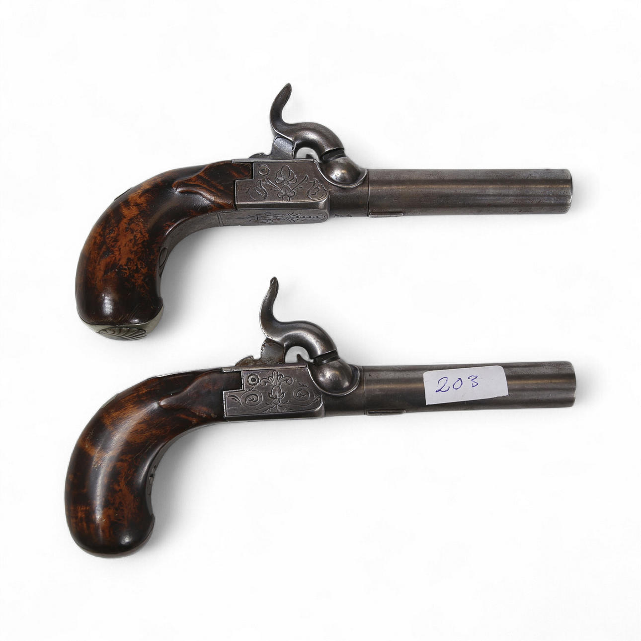SLAG LOCK PISTOLS, Belgium, ca 1860s, steel, signed Cessier a Rouen ...