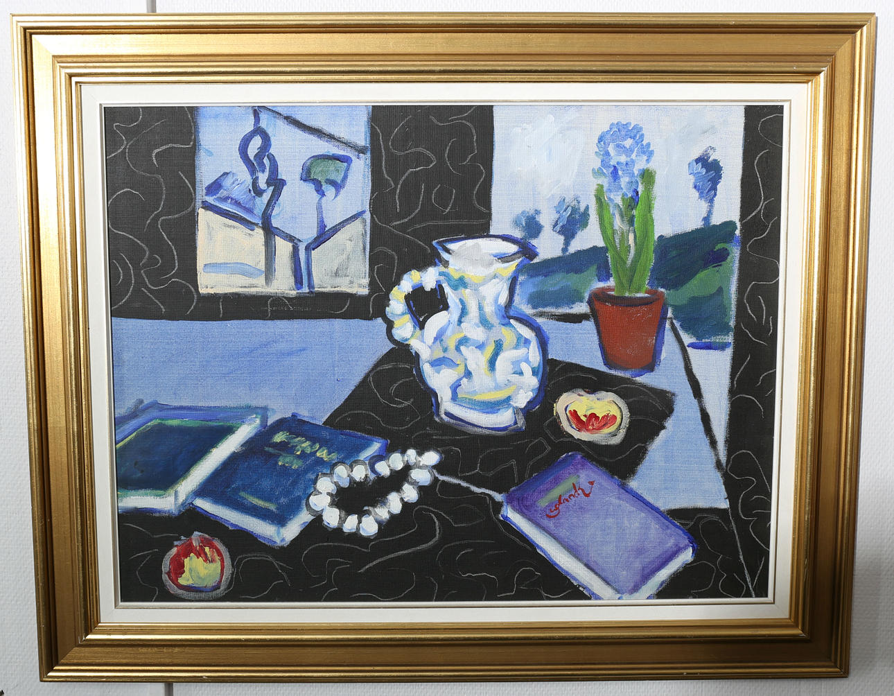 ROLAND K NILSSON. Olja på duk,"Stilleben med äpplen", signerad.