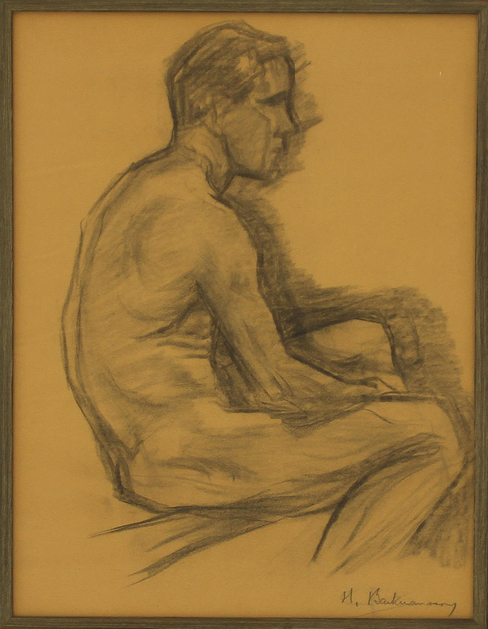 HUGO BACKMANSSON. Modellstudie, kol, signerad.