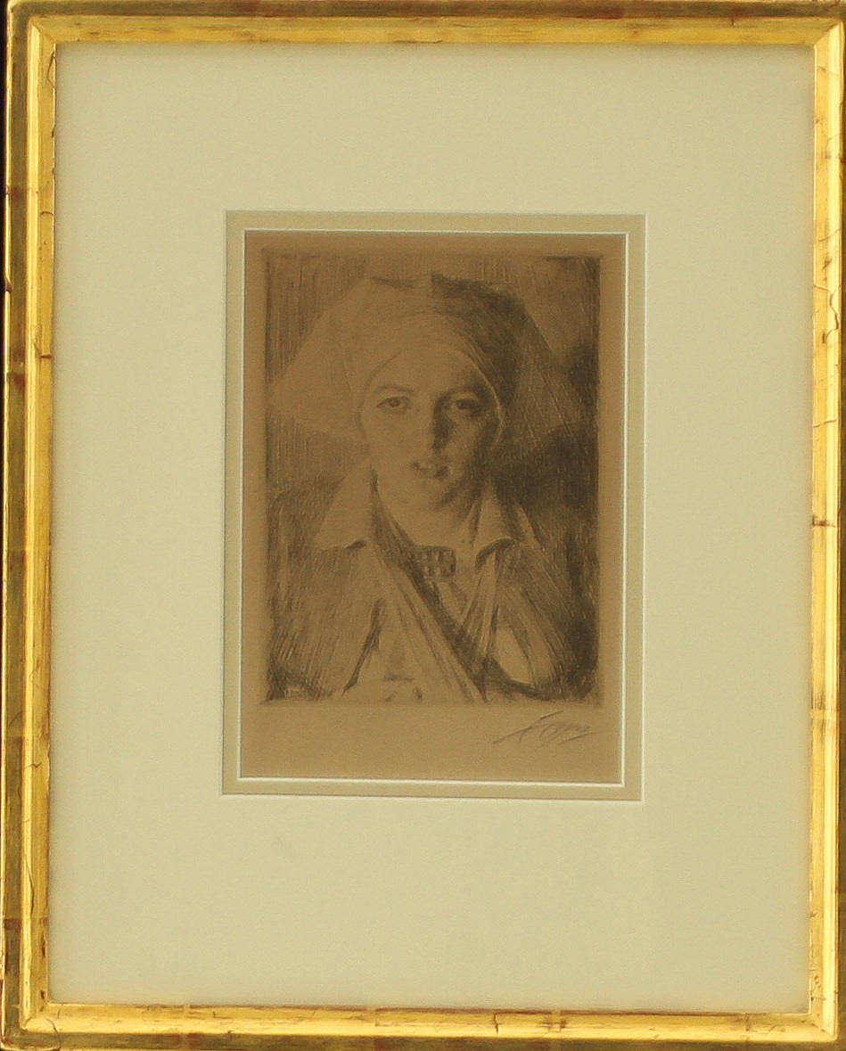 ANDERS ZORN. "Gulli II ", etsning, signerad.