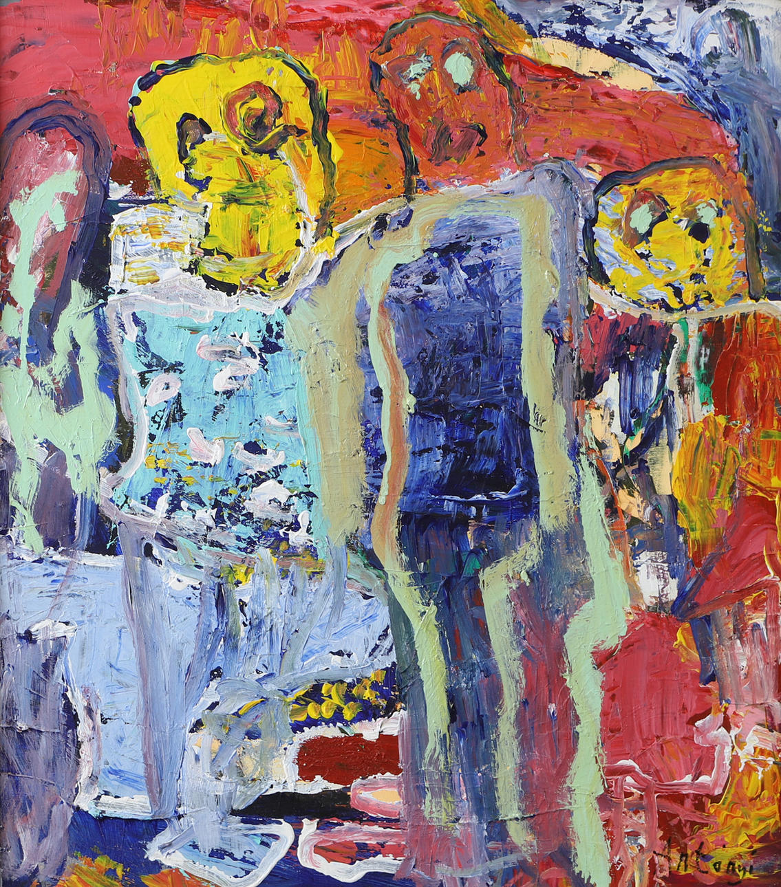 IMRE ANTONYI. Composition with figures, oil on panel, signed Antonyi.