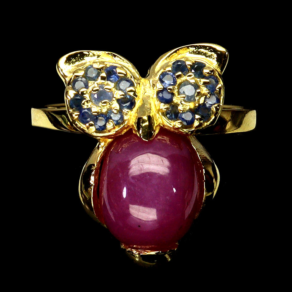 OWL RUBY AND SAPPHIRE RING.