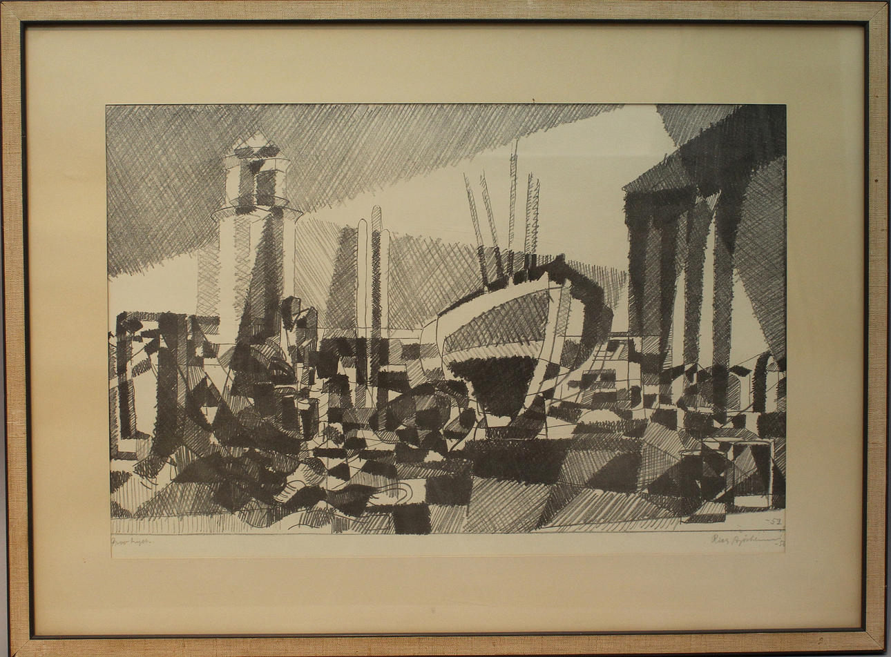 RICHARD BJÖRKLUND/OLLE BERLIN/OLLE SVANBERG/FABIAN LUNDQVIST. Parti konst (4). Diverse motiv. Litografier. Signerade.