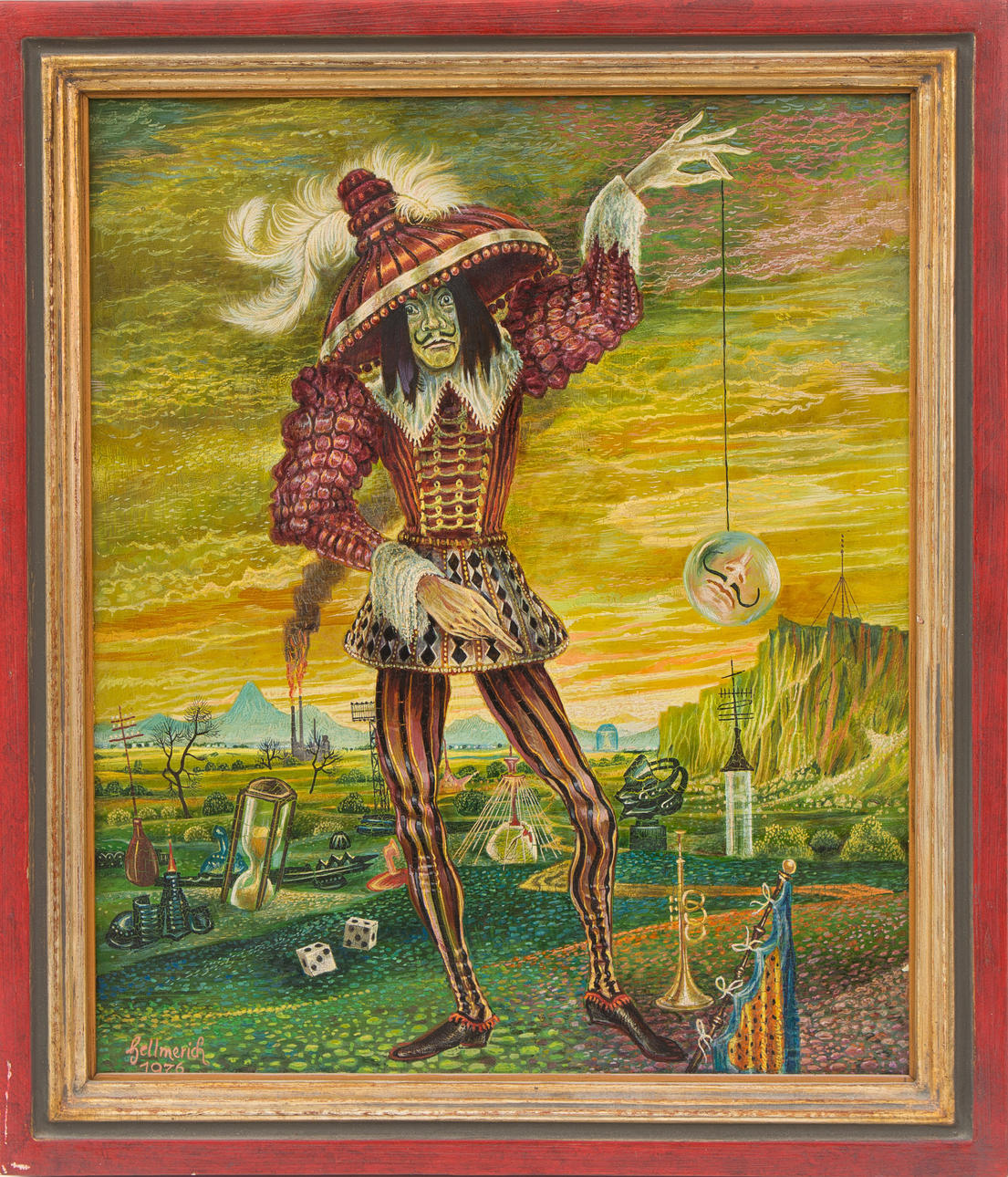 THEO HELLMERICH. ”Surrealistiska Dalí”, olja på tallrik, skylt. och dat.