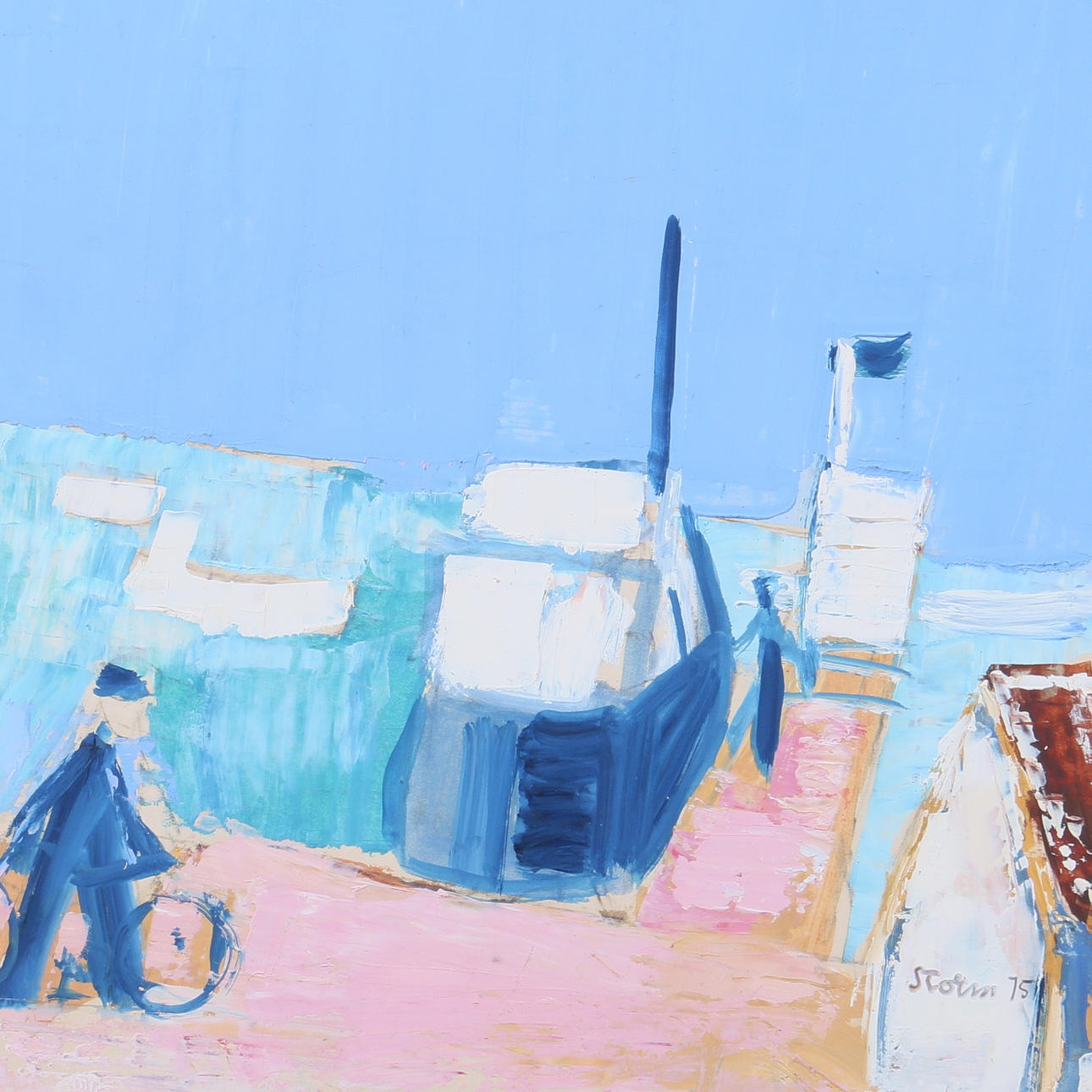 SVEN ERIK STORM. Olja på pannå, man på cykel, signerad samt daterad 75.