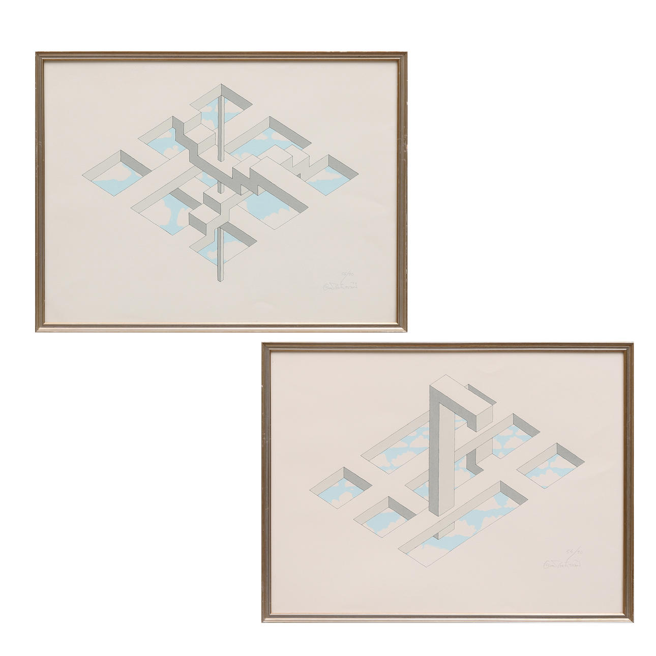 OSCAR REUTERSVÄRD. 2 lithographs, impossible figures, signed and numbered 54/90.