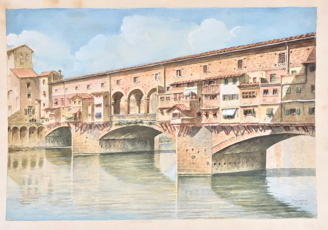 MARCO ROCCHETTI. watercolor, Ponte Vecchio, Florence.