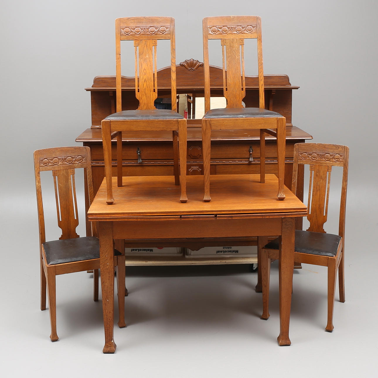 MATSALSMÖBEL, 6 delar, ek, jugend, 1900-talets första hälft.