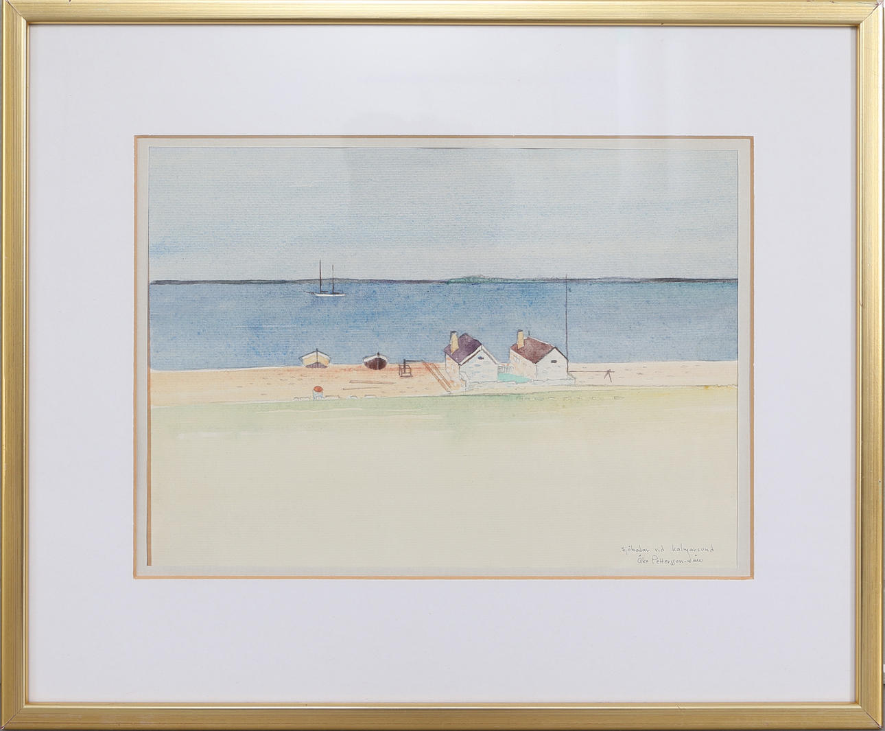ÅKE PETTERSSON-NÅW. "Sjöbodar vid Kalmarsund", akvarell, signerad.