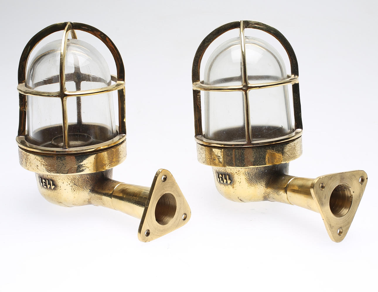 FARTYGSBELYSNING, 2 st, med väggfäste, mässing, Wiska 1131.