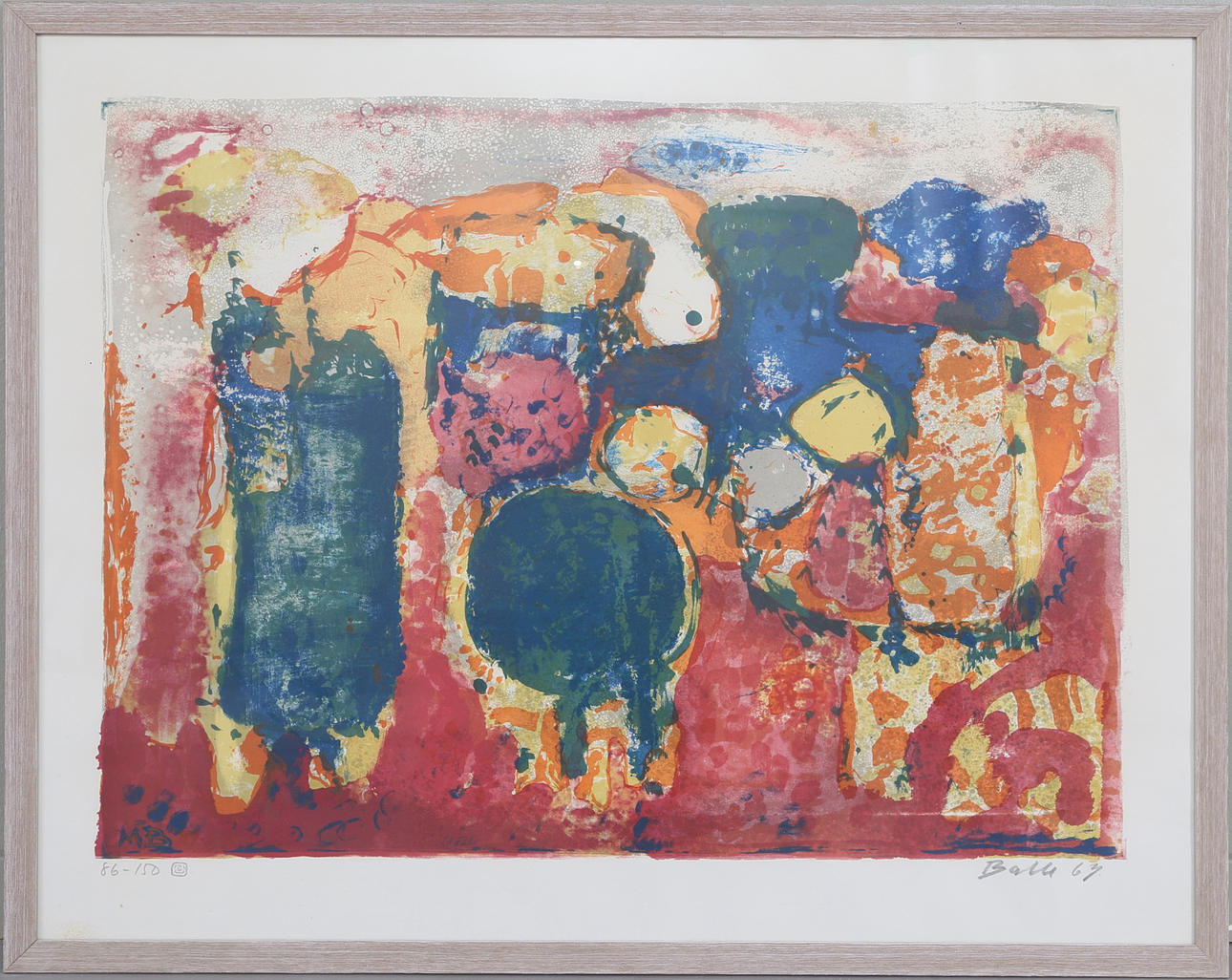 MOGENS BALLE. Komposition, färglitografi, nr 86/150, signerad.