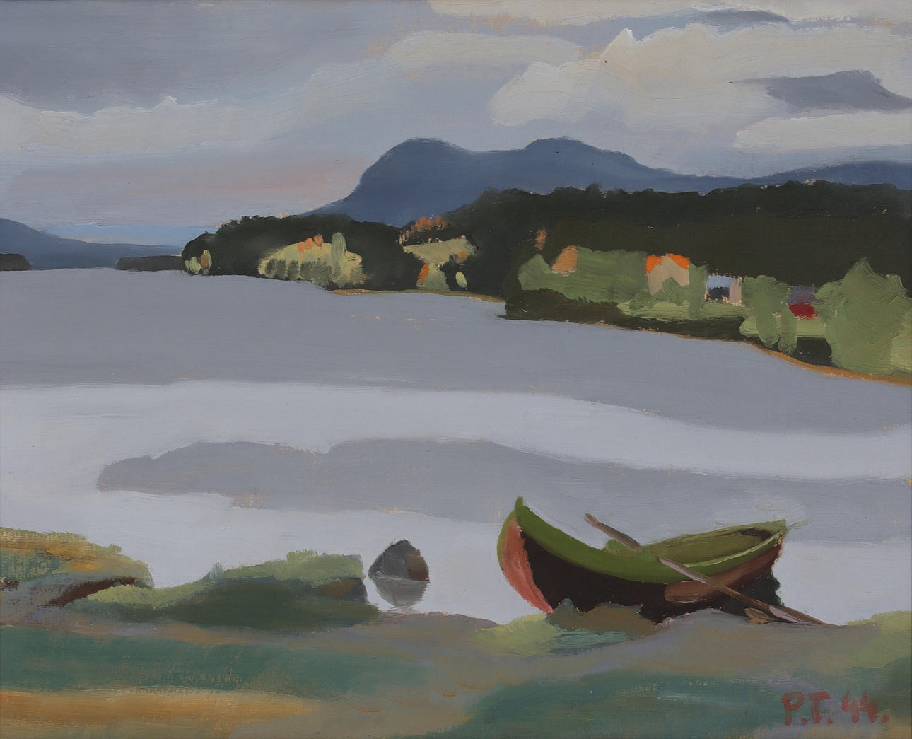 PER TELLANDER. At the lake, oil on panel, monogram signed and dated 44 ...
