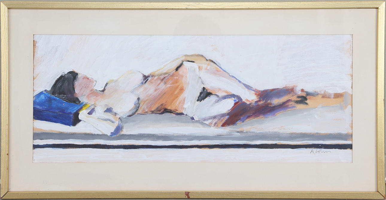 ANDERS LÖNN. Porträtt, blandteknik, signerad.