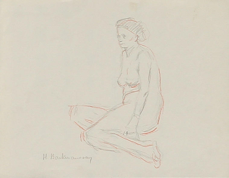 HUGO BACKMANSSON. Modellstudier, 4 st blyerts och krita på 2 ark, signerade.