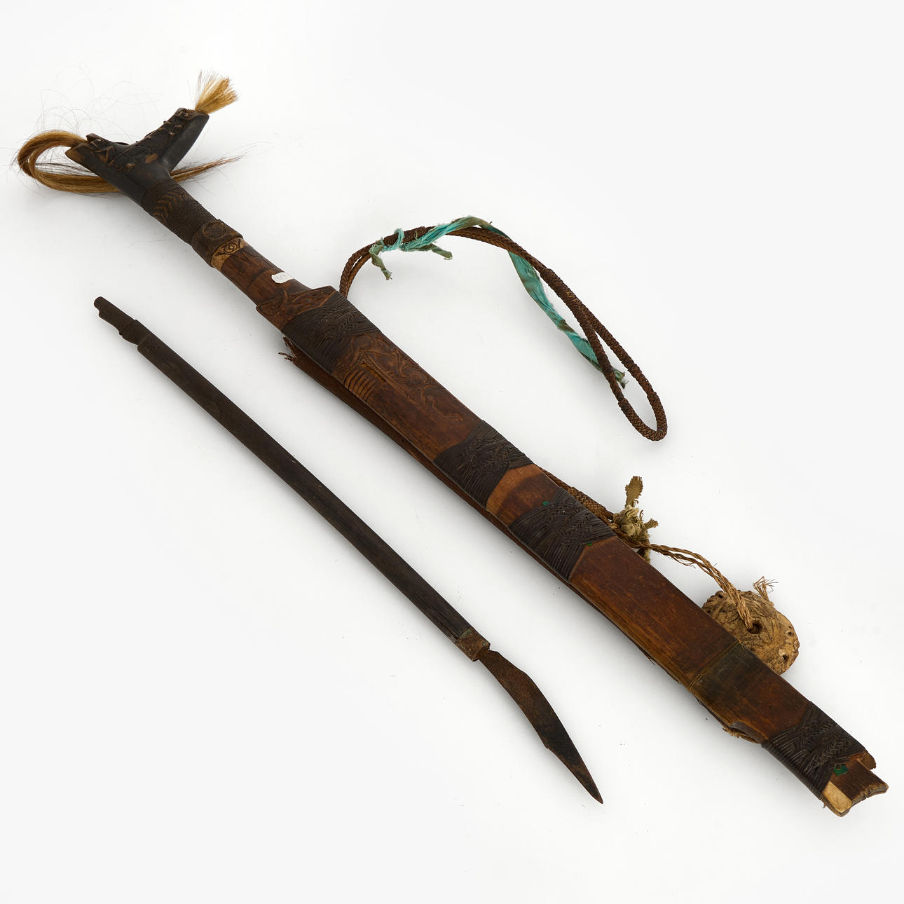 MANDAU with LANGGEI PUAI, wood and steel, Borneo, the blade with ...