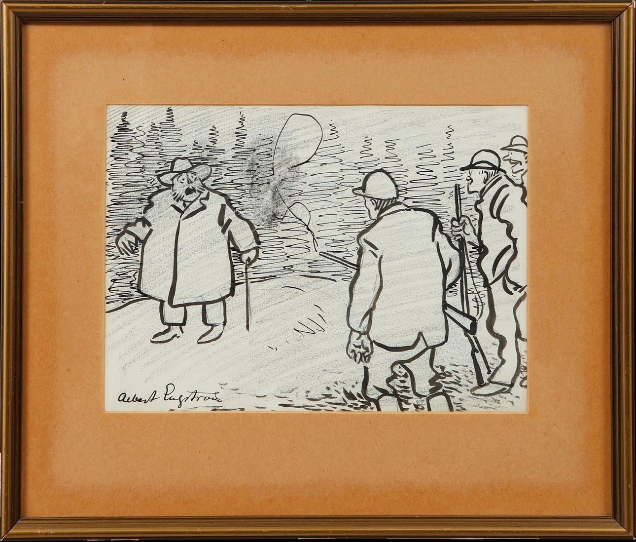 ALBERT ENGSTRÖM. Figure scene, ink, signed.