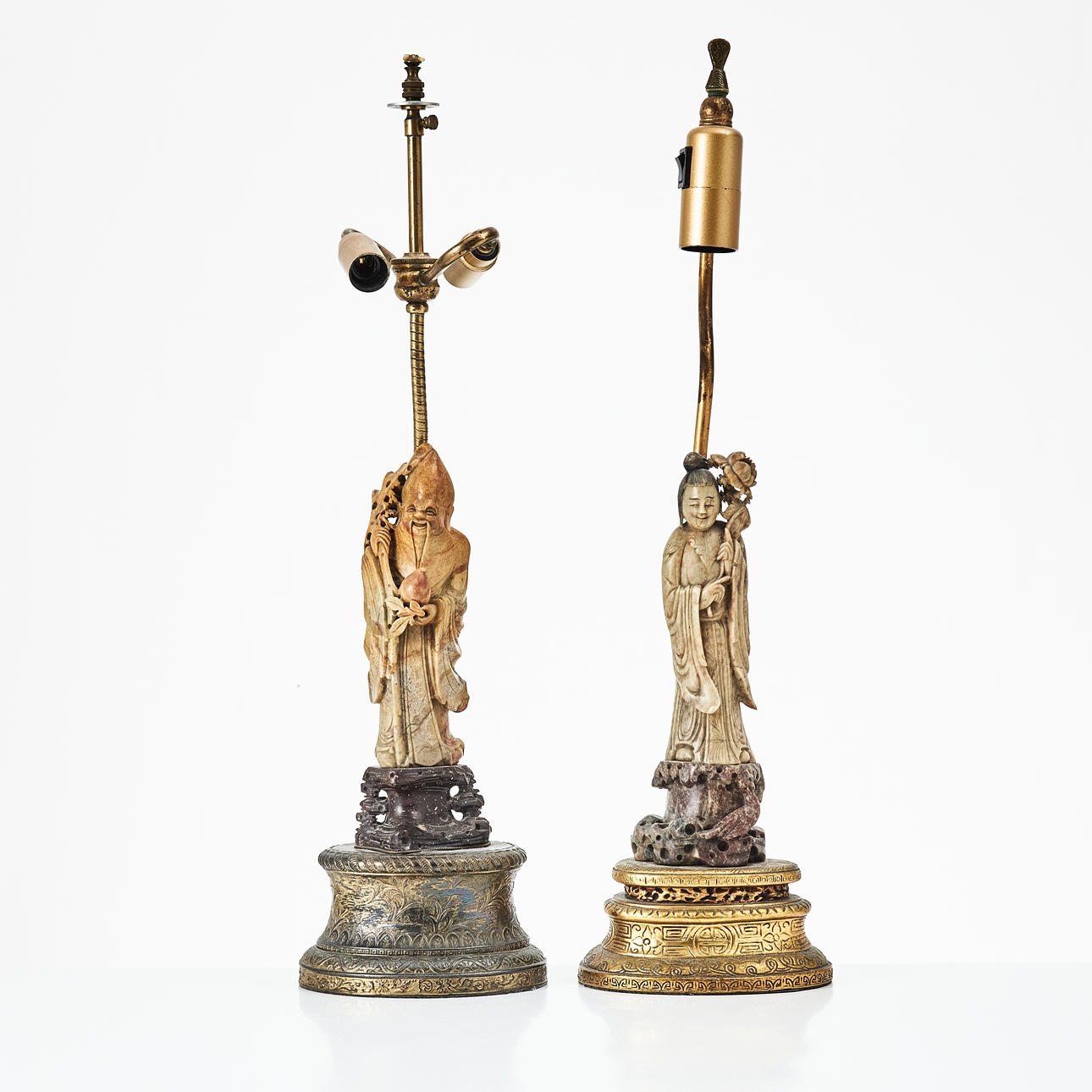 BORDSLAMPOR, 2 st., Kina, Soapstone, 1900-tal.