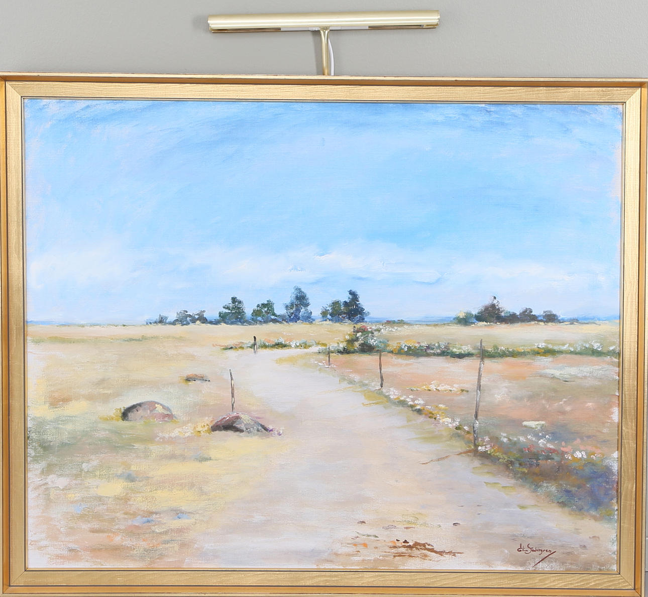 ELIN SÖDERGREN. Sommarmotiv, olja på duk, signerad.