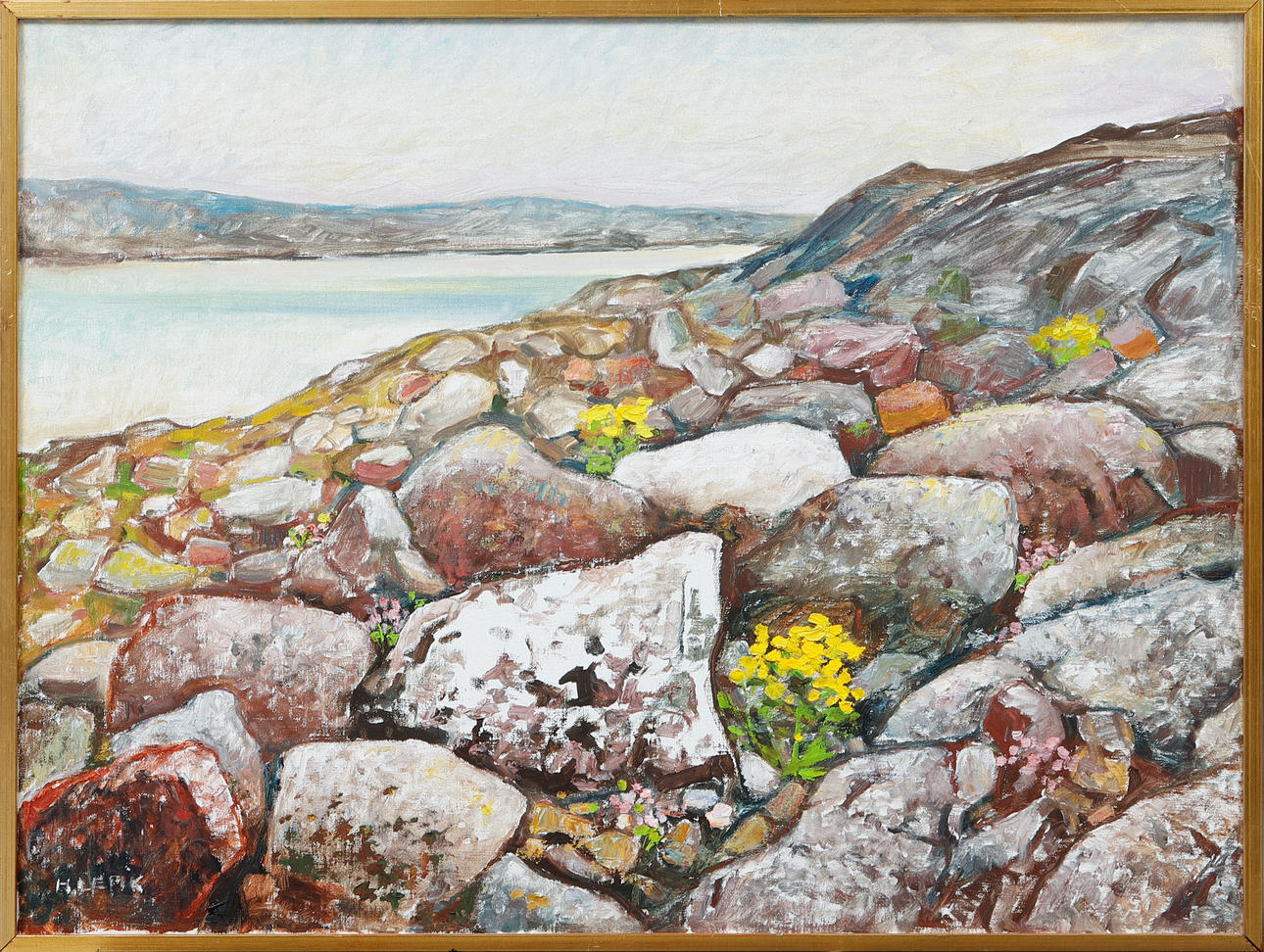 HUGO LEPIK. Cliffscape, oil on canvas, signed.