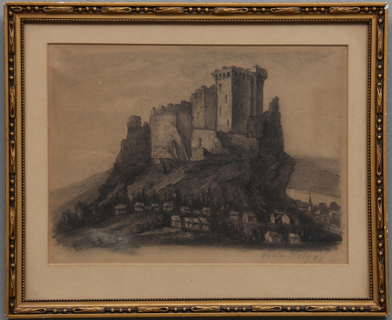 OIDENTIFIERAD KONSTNÄR. Grafiskt blad, signerad Victor Hugo.