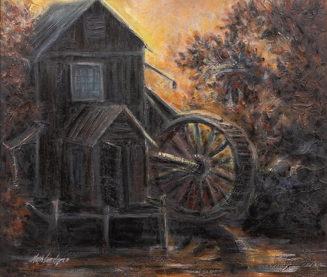 HANS LINDGREN. Watermill, oil on canvas, signed.