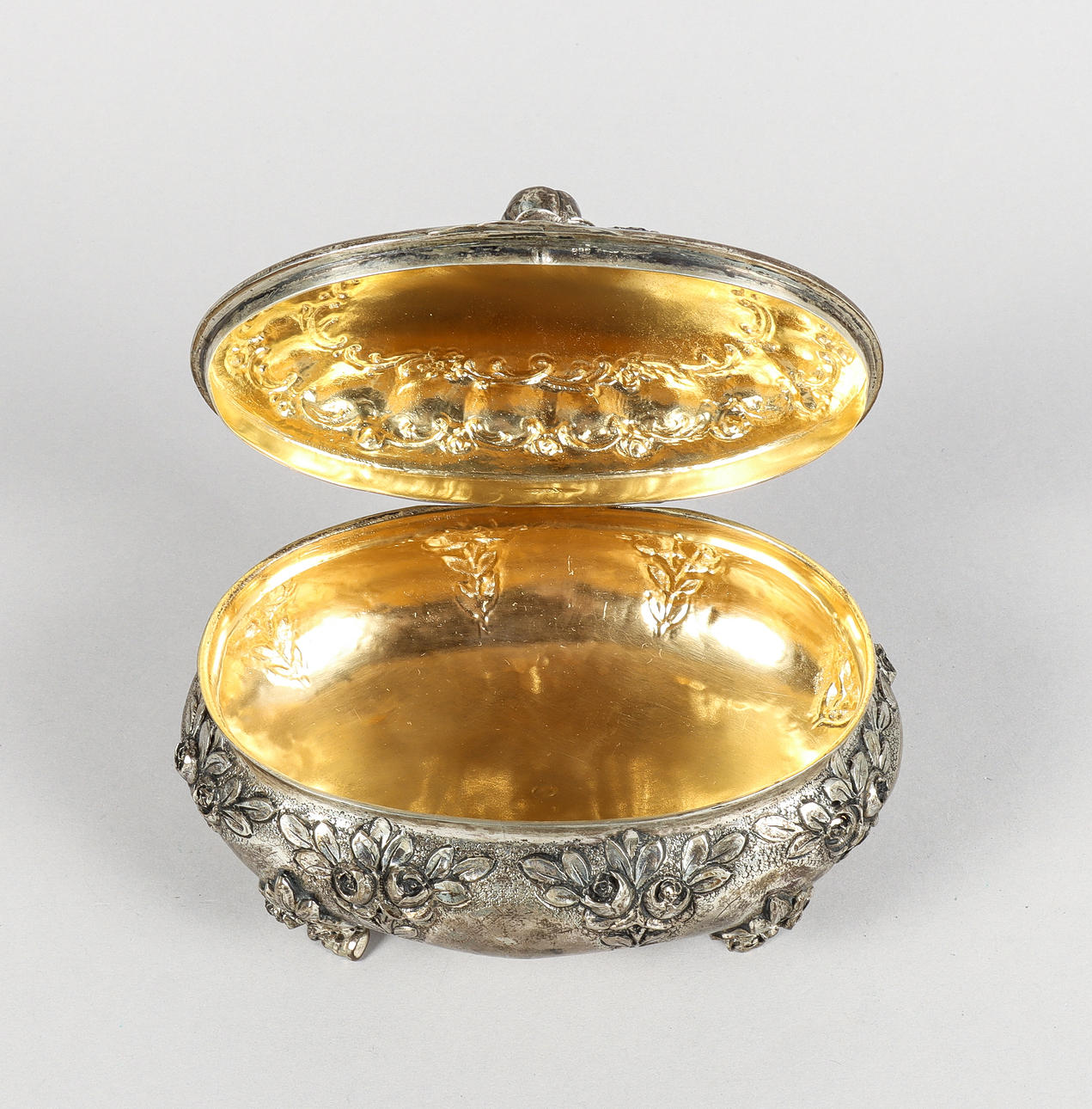 A silver sugar box with gilt inside, Rococo style. Silver & Metals ...